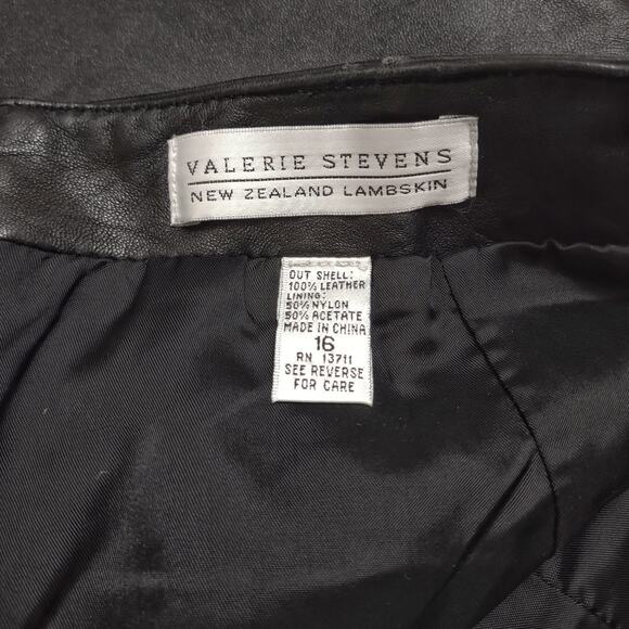 VALERIE STEVENS Vintage Black Leather Mini Skirt Plus Sz 16 A-line Dressy Career - Picture 9 of 9